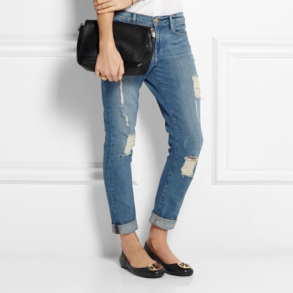 Tory Burch Leather Flats Gold Logo Size 4 - Black